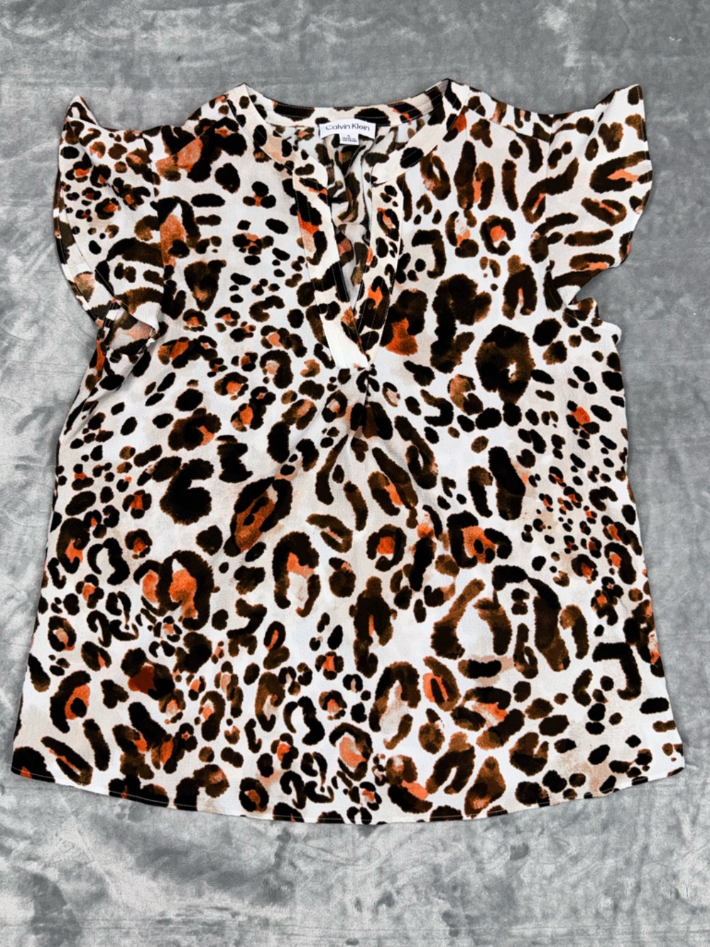 Calvin Klein Animal Print Ruffle Sleeve Blouse